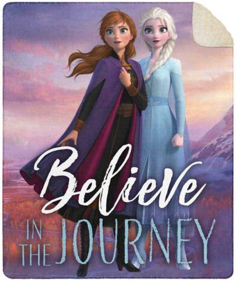 Disney Frozen II Cloud Touch Sherpa Throw Ana and Elsa Believe in the Journey (50in x 60 in) - Purple - Brand New