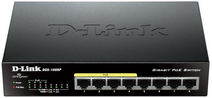 D-Link 8-Port Gigabit PoE Desktop Switch In Metal Casing (DGS-1008P)