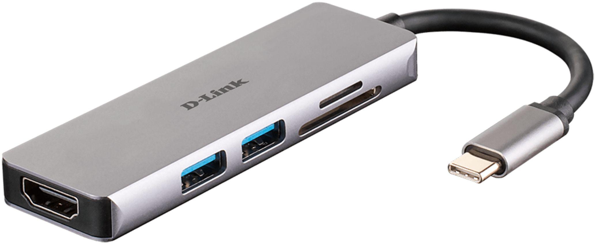 D-Link DUB-M530 5-in-1 USB-C Hub with HDMI and SD/microSD Card Reader - Silver - Premium