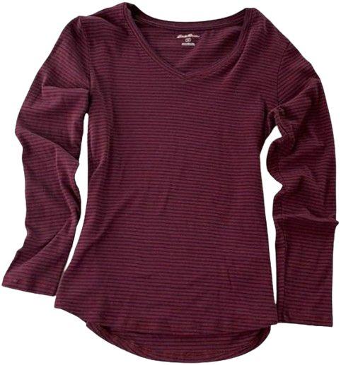 Eddie Bauer Women's Long Sleeve V-Neck Stripe T-Shirt XXL