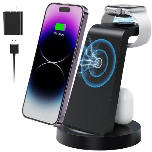 Etepehi  3 in 1 Charging Station for iPhone 15/ 14/ 13/ 12/ 11/ X/ Apple Watch/ AirPods - Black - Excellent