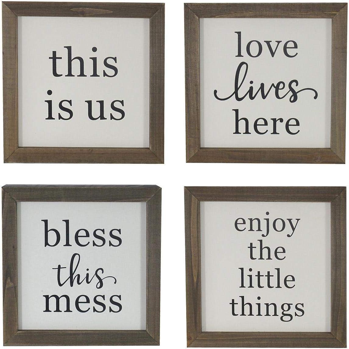 Farmhouse  Set of 4 Handmade Rustic Wood Signs with Meaningful Quote - Brown - Brand New