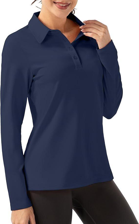FKEEP  Women Long Sleeve Polo Shirt Golf Sport Athletic Top - Dark Blue - M - Excellent