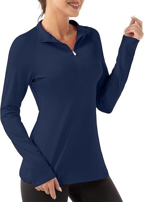 FKEEP  Women's Long Sleeve Polo Shirt Golf Tennis Zipper V Neck Top - Navy - XL - Excellent