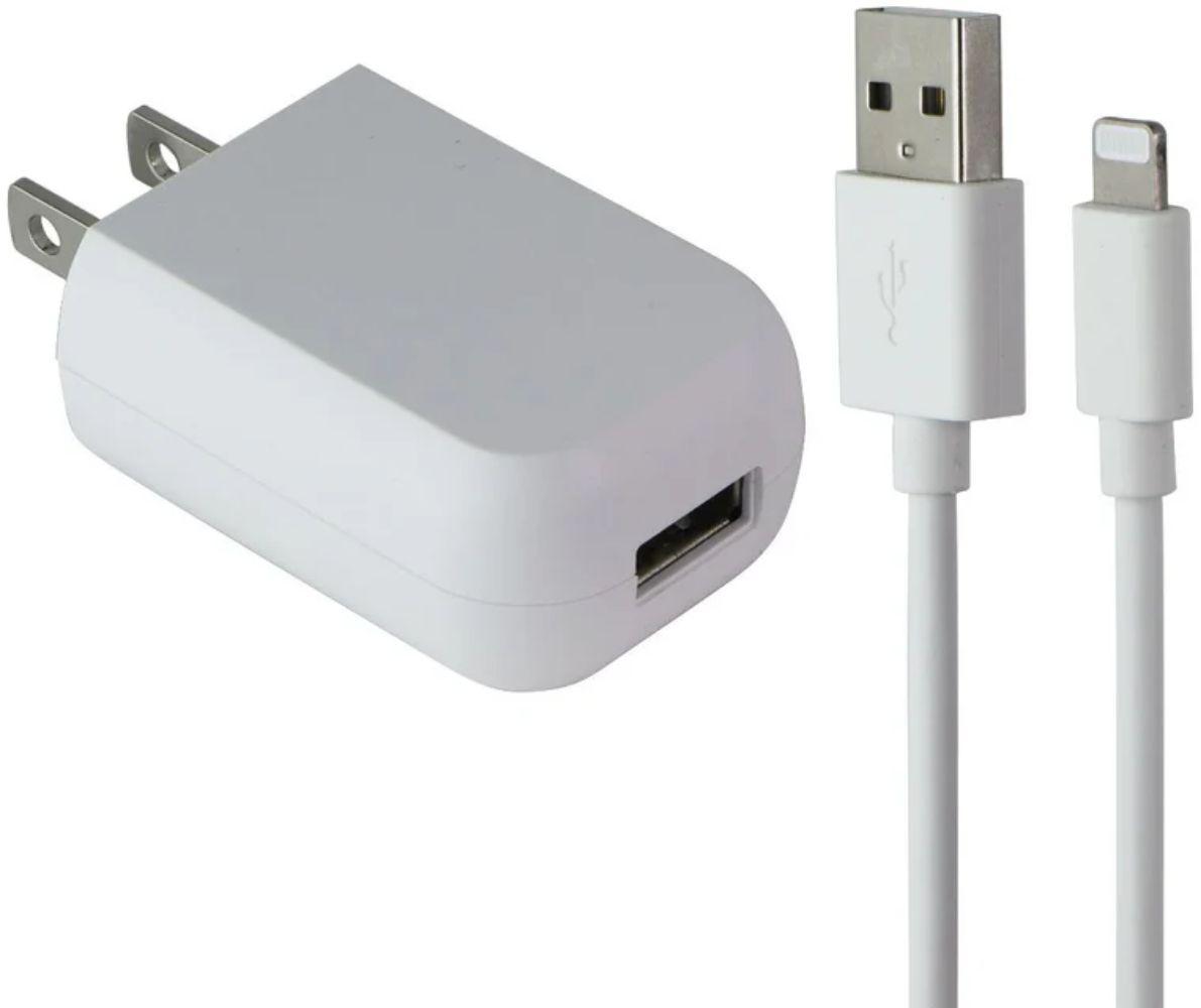Generic (5V/1A) Single USB Wall Adapter + 3.3-Ft Lightning 8-Pin Cable - White - Brand New