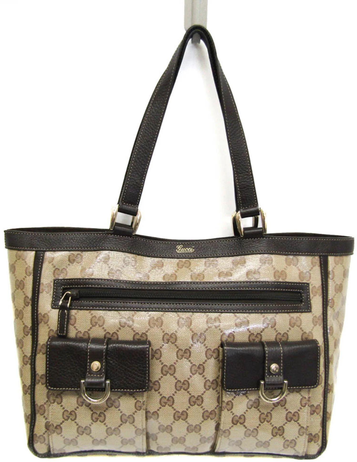 Gucci GG Crystal Leather PVC Tote Bag - Beige/Dark Brown - Leather - Excellent