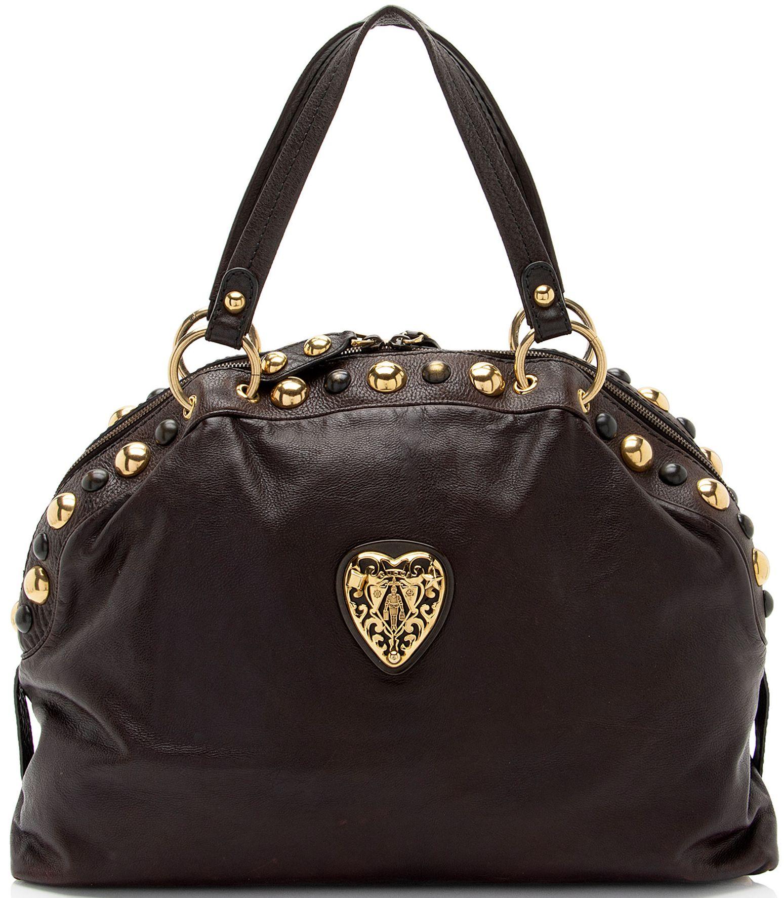 Gucci Leather Studded Babouska Dome Satchel - Brown - Leather - Good