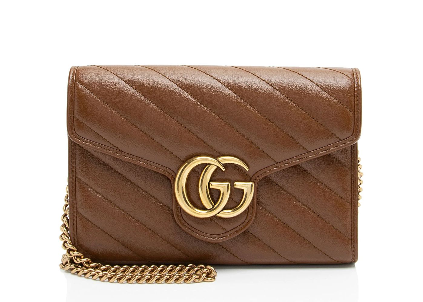 Gucci Matelasse Leather Diagonal GG Marmont Mini Wallet on Chain