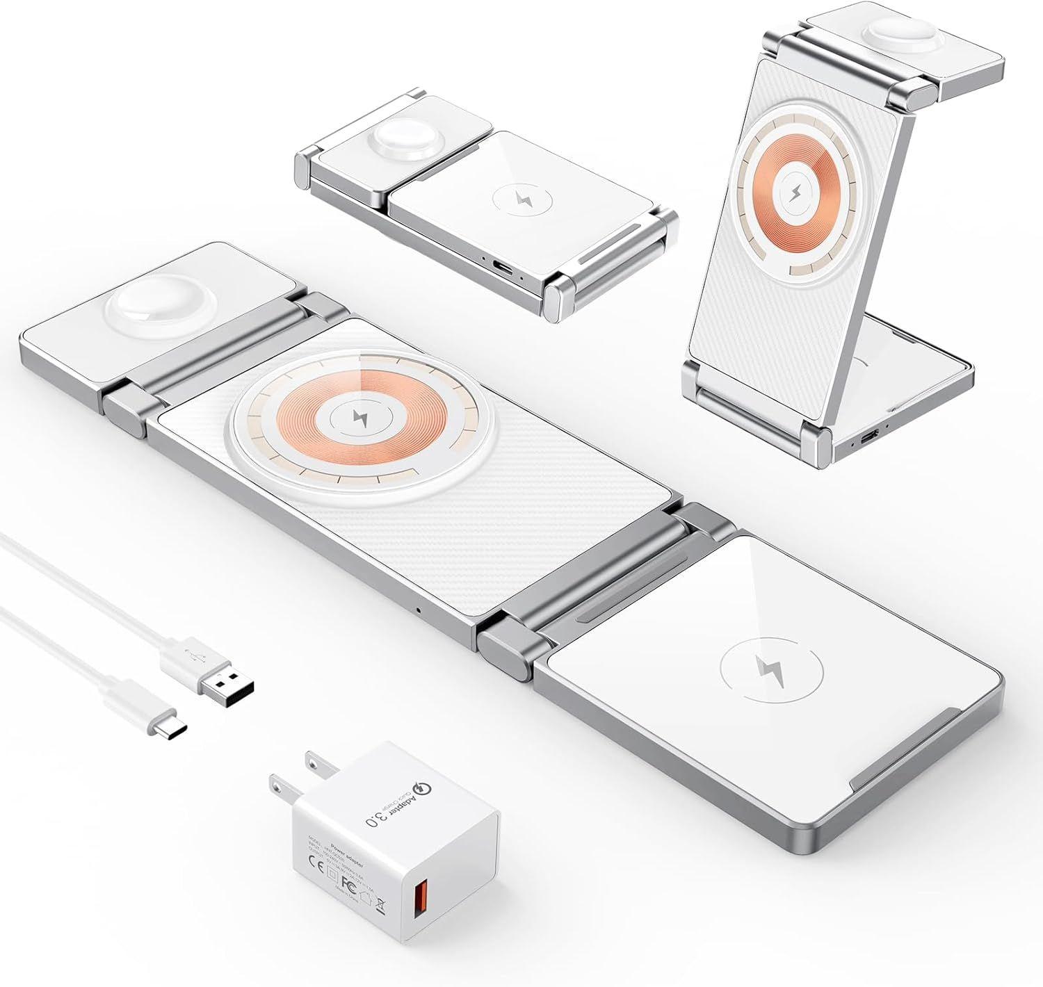 Hohosb  Magnetic Charging 3 in 1 Foldable Zinc Alloy Wireless Stand A80 - White - Excellent