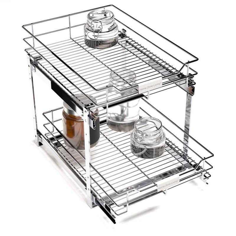 Home Zone  Living Pull Out Kitchen Cabinet Organizer with Two Tiers of Storage - Silver - Excellent