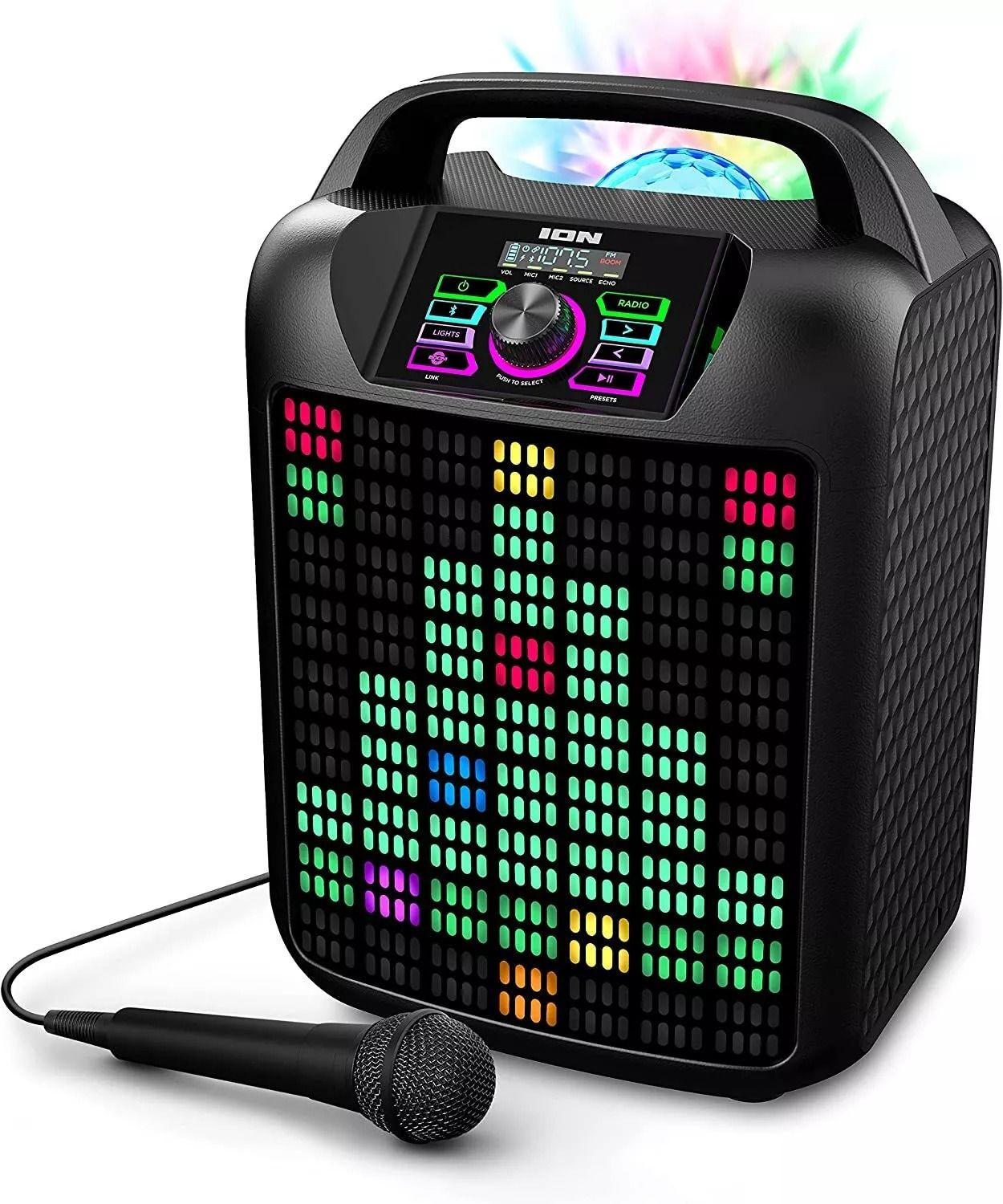 ION Audio Party Rocker Max 2 Portable Bluetooth Party Speaker with Karaoke Microphone Lights and Radio for Halloween