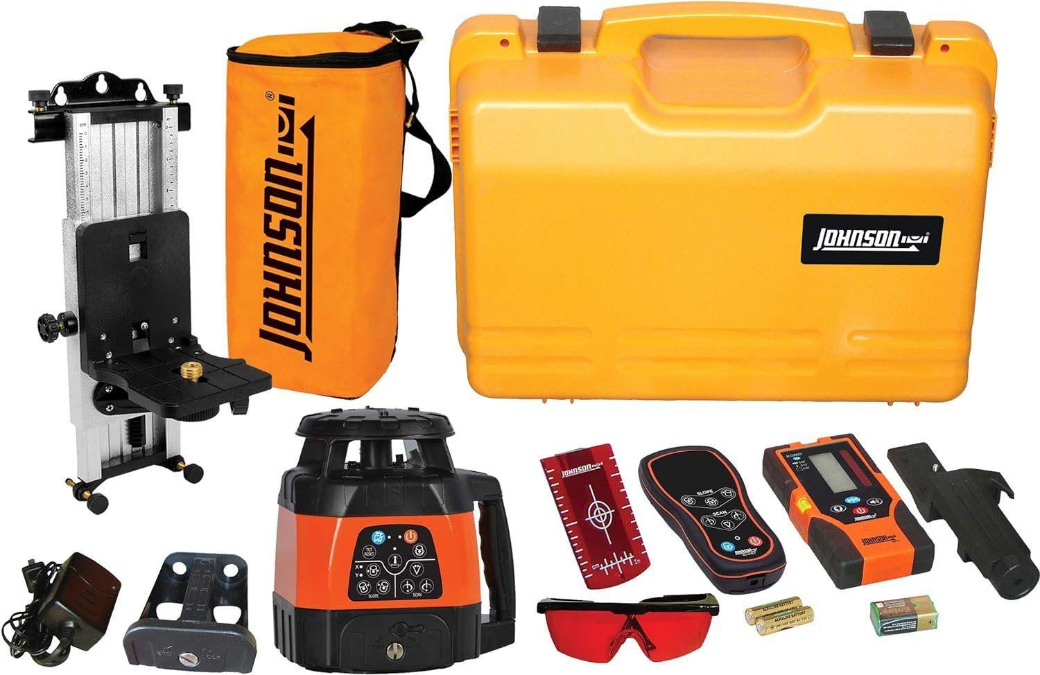 Johnson Level & Tool 40-6529 Electronic Self-Leveling Horizontal & Vertical Rotary Laser Kit - Red - Premium