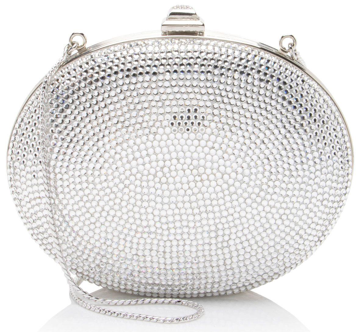 Judith Leiber Crystal Round Minaudiere - Silver - Crystal - Excellent