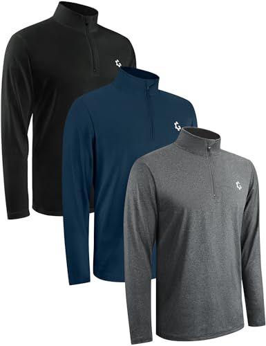 JumGear Life Quarter Zip Pullover Men Long Sleeve Running Athletic Golf Sweatshirts (3 Pack) - Black/Gray/Blue - XL - Excellent