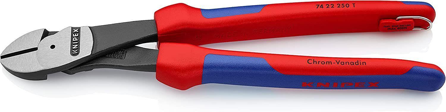Knipex 74 22 250 T BKA 10" High Leverage 12° Angled Diagonal Cutters-Tethered Attachment