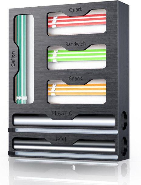 KOCWELL  Bag Organizer and Plastic Wrap Dispenser with Cutter  - Black - Excellent