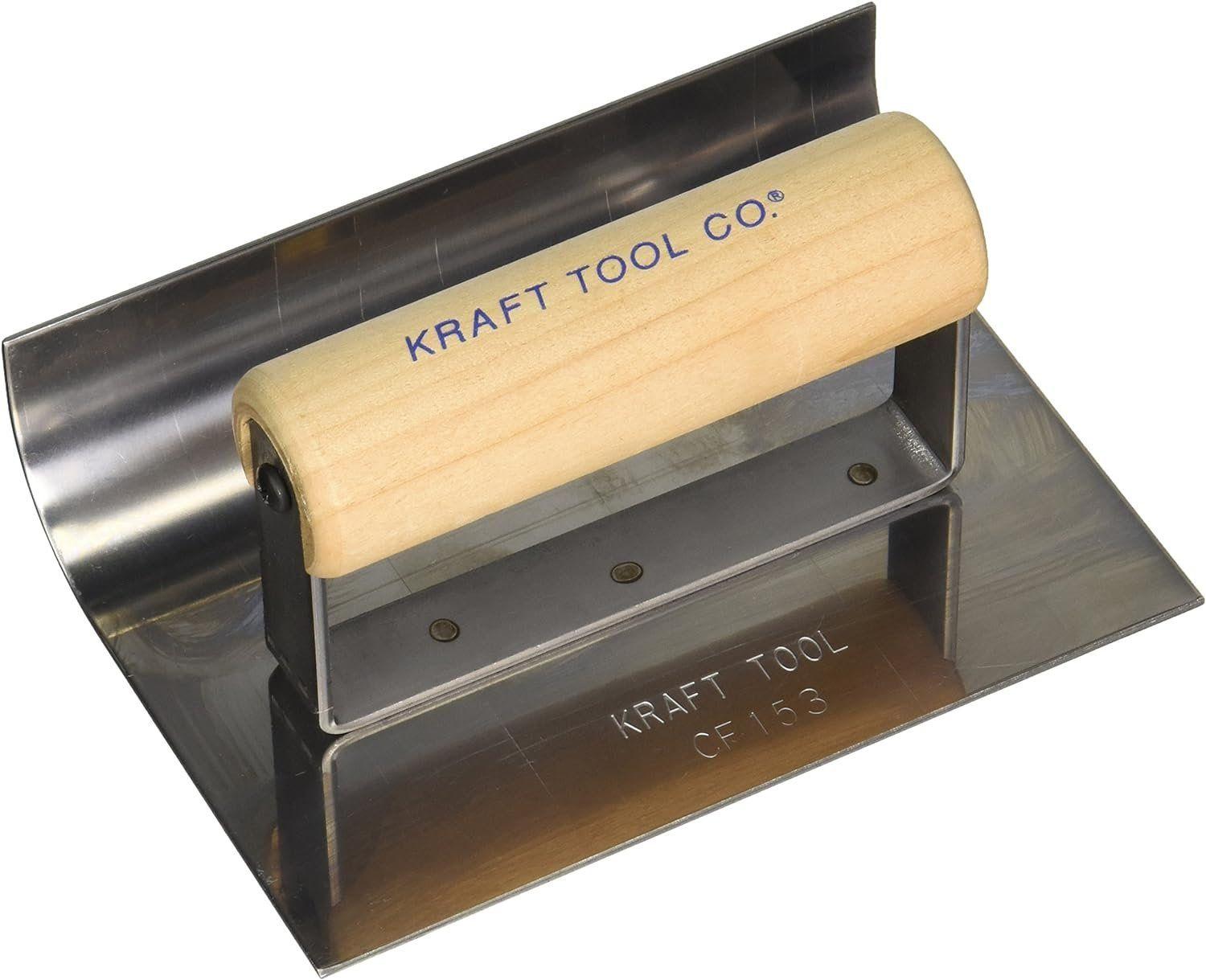 Kraft Tool  CF153 Radius Inside Curb and Sidewalk Tool with Wood Handle - Stainless Steel - Premium