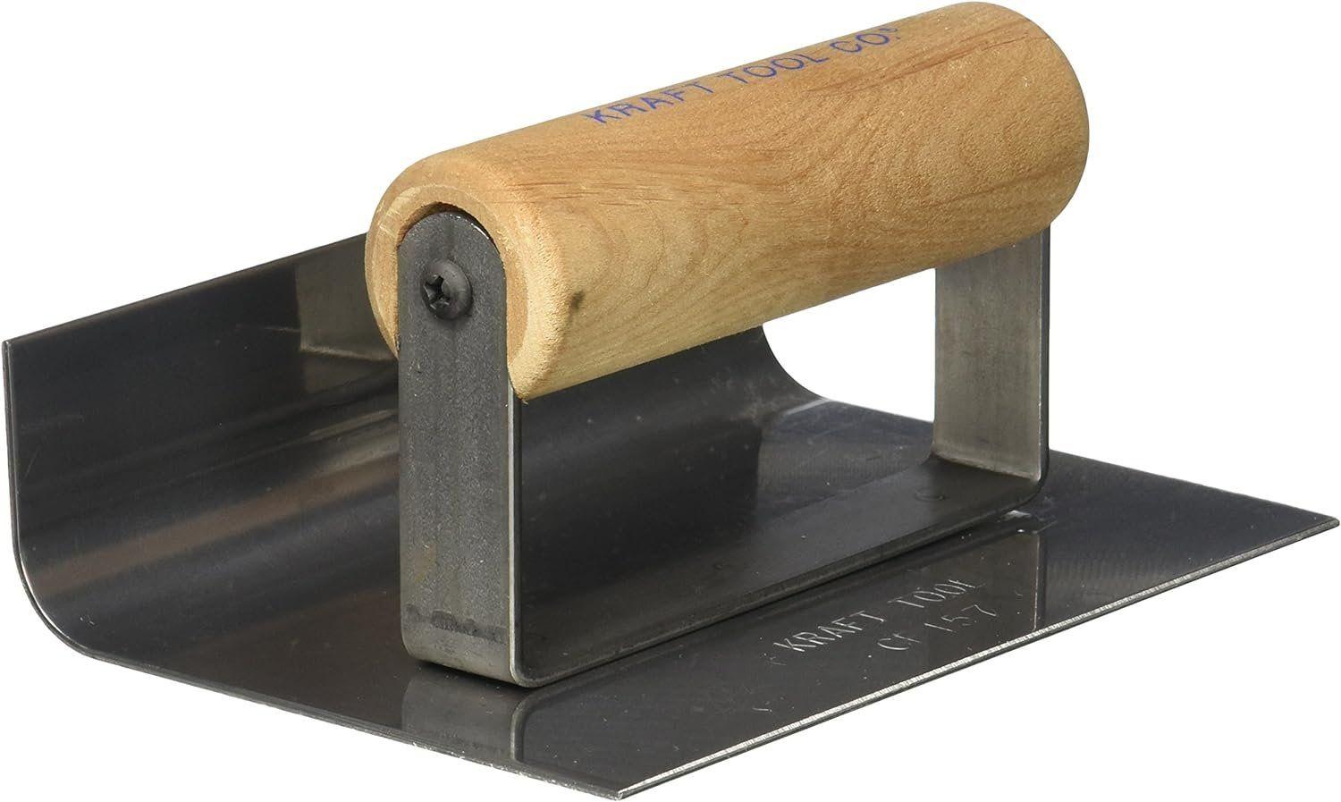 Kraft Tool  CF157 1/2" Radius Inside Curb and Sidewalk Tool with Wood Handle - Stainless Steel - Premium