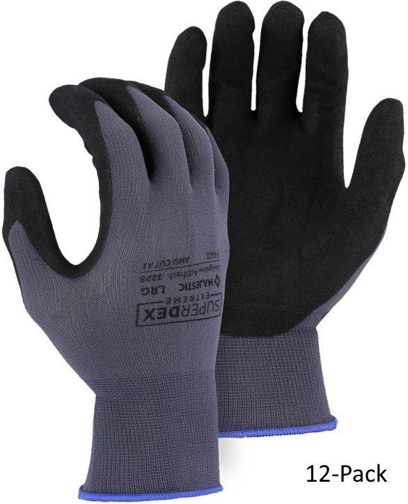 Majestic  SuperDex Micro Foam Nitrile Palm Coated Glove on Nylon Shell (M) (12-Pack) - Gray/Black - Premium