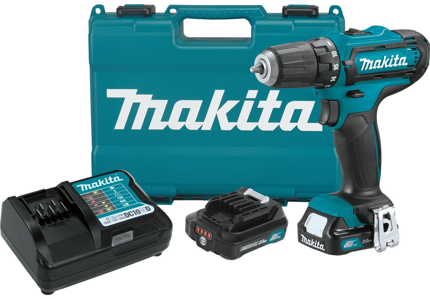 Makita FD05R1-R 12V max CXT Lithium-Ion Cordless 3/8" Driver-Drill Kit - Teal/Black - Excellent