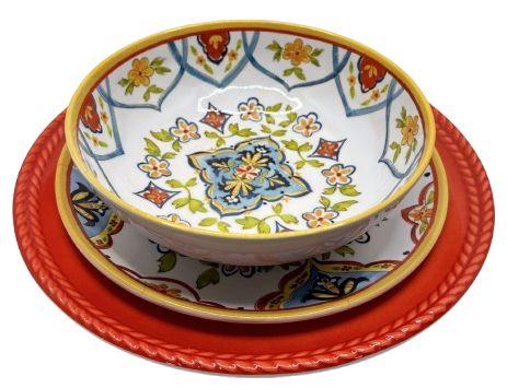 Member's Mark Tuscan Elegance Melamine Dinnerware (Set of 18) - Red/White - Brand New