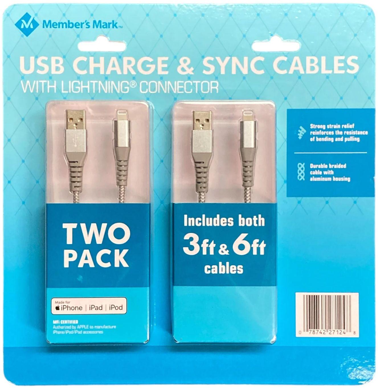 Member's Mark USB Charge & Sync Cables with Lightning Connector