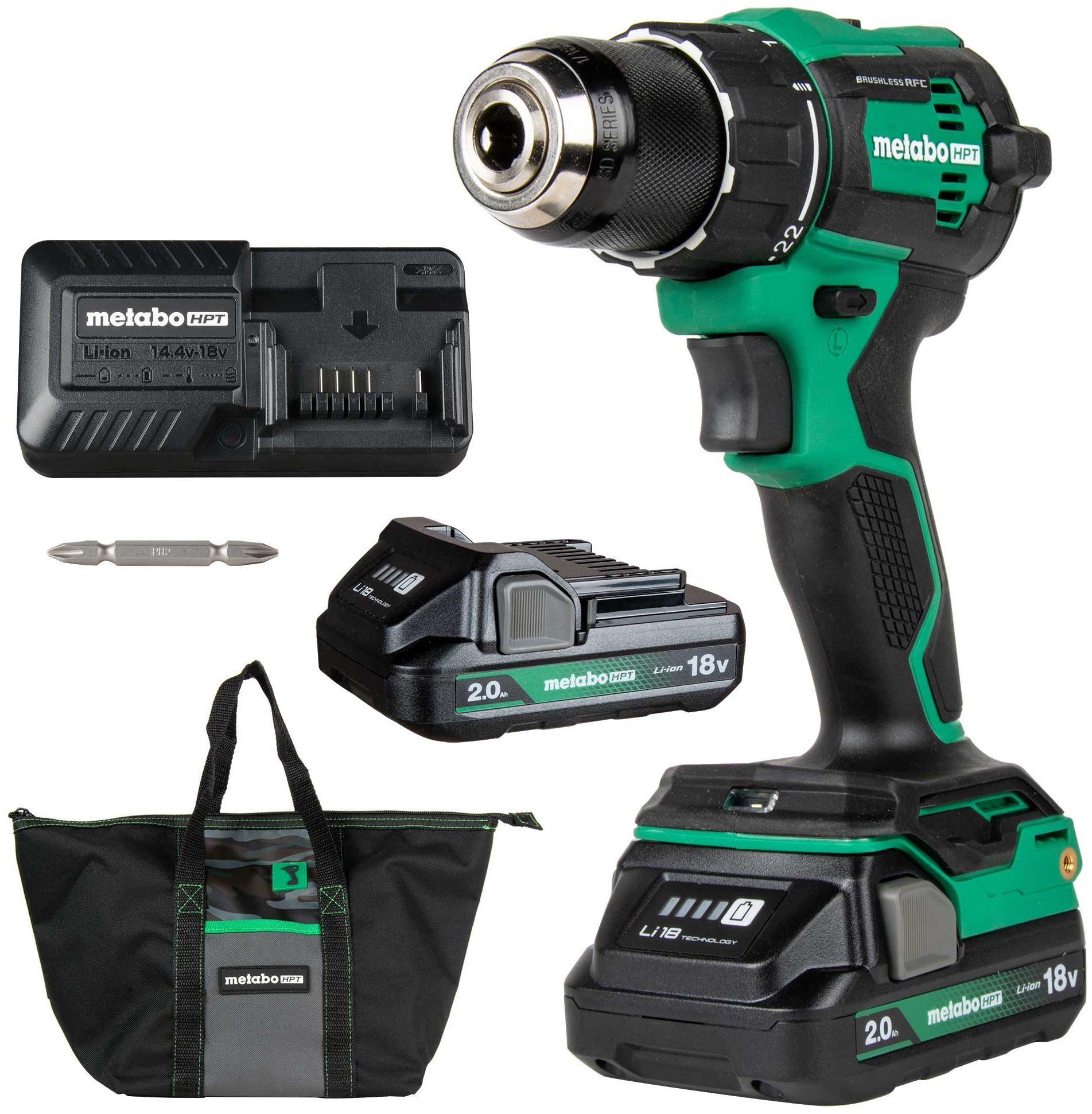 Metabo HPT  DS18DEX 18V MultiVolt Cordless Brushless Drill Driver with 2-Pack 2.0Ah Batteries - Black/Green - Premium