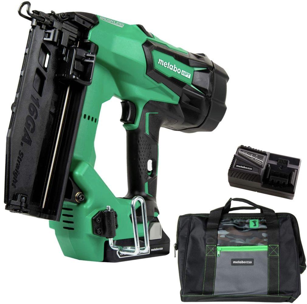 Metabo HPT  NT1865DMMR 2-1/2" 18V Brushless Lithium Ion 16Ga Cordless Straight Finish Nailer Kit - Green/Black - Excellent