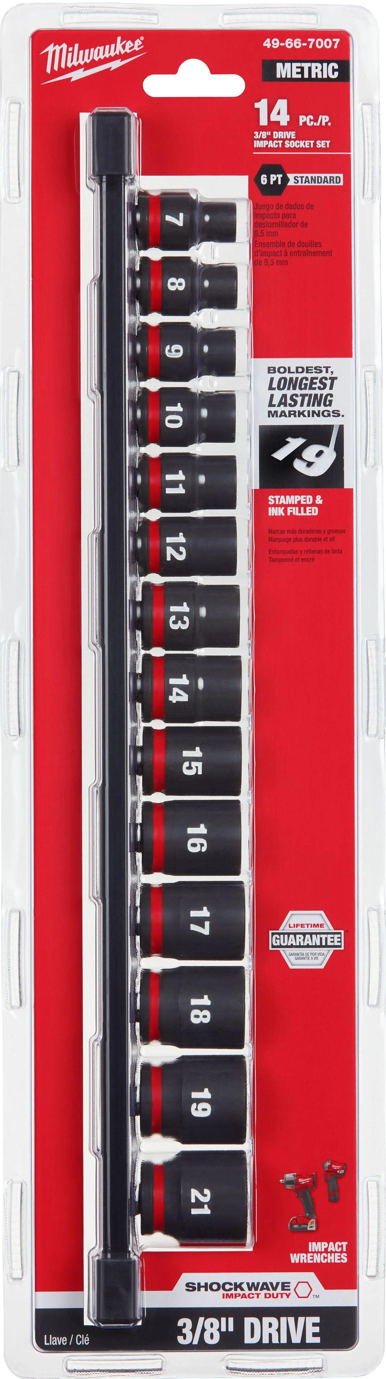 Milwaukee  49-66-7007 Shockwave Impact 3/8" Dr Metric 6 Point Socket Set (14 Pieces) - Red - Excellent