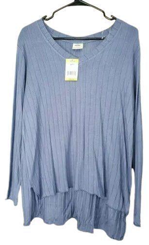 Mote Women's V-Neck Stretch Long Sleeve Ribbed Shirt XL
