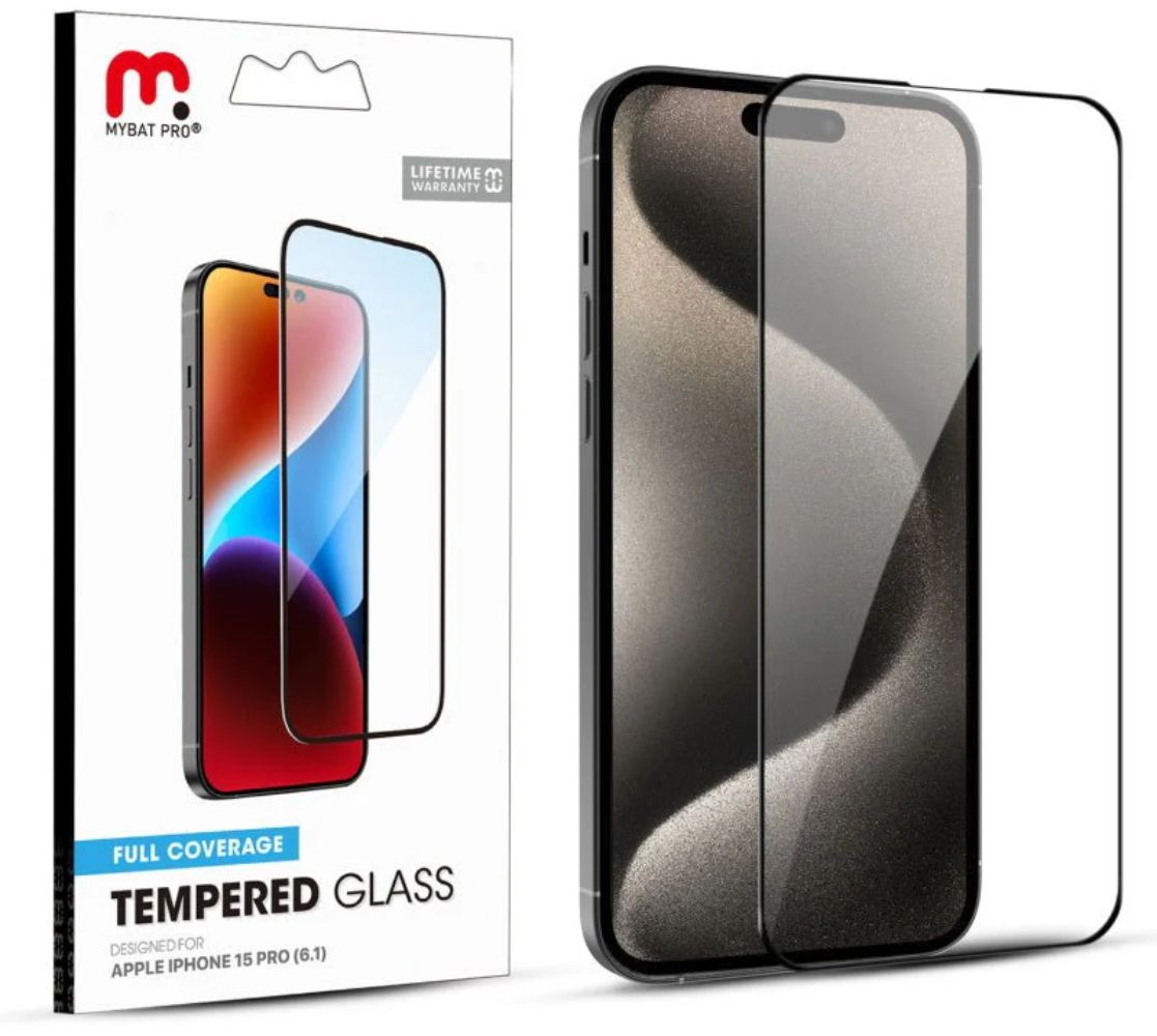 MyBat Pro Full Coverage Tempered Glass Screen Protector for iPhone 15 Pro