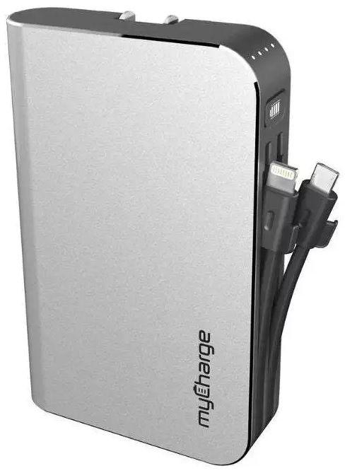 MyCharge  AMP PRONG Plus 20W PD USB-C Portable Charger with Built-In Plug and Cable - Silver - Acceptable