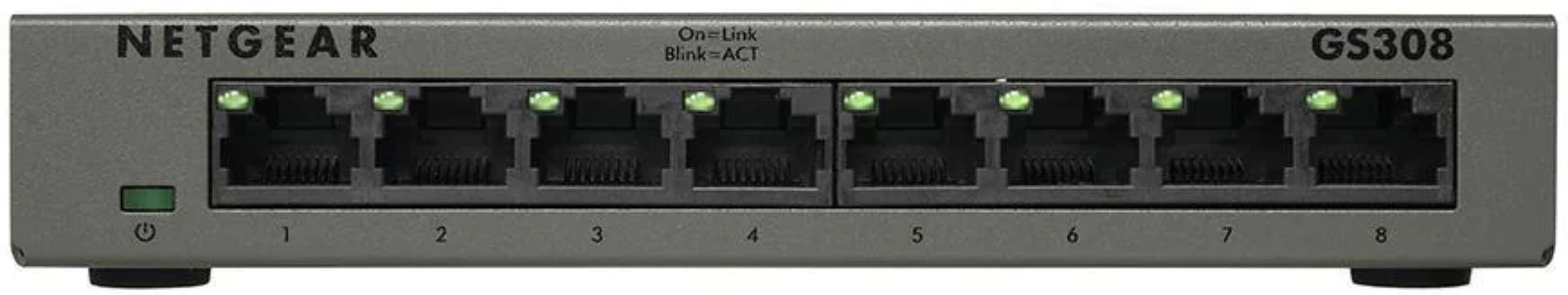 Netgear 8-Port Gigabit Ethernet Unmanaged Switch (GS308) - Black - Acceptable