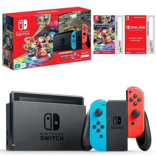 Nintendo  Switch Gaming Console Mario Kart 8 Deluxe + NSO 3 Months (Bundle) - Neon Blue/Neon Red - Excellent