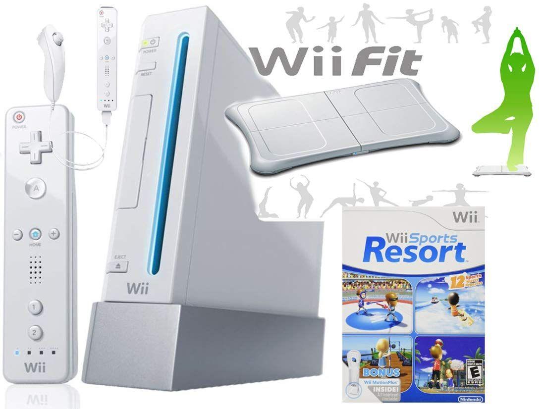Nintendo  Wii Console System with Wii Sports Resort Game + Wii Fit Game + Balance Board and 2 MotionPlus Attachments - White - Excellent