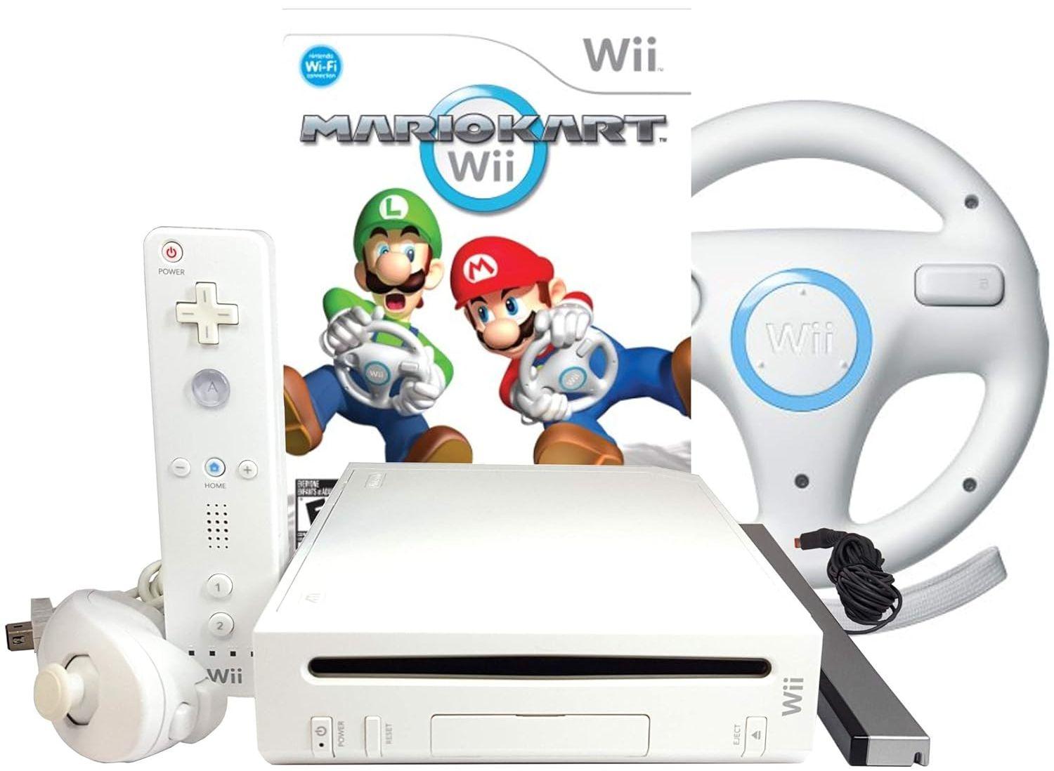 Nintendo  Wii Console with Mario Kart Wii and Wheel Bundle - White - Excellent