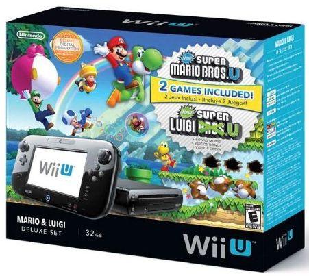 Nintendo Wii U Deluxe Console Set with New Super Mario Bros U and New Super Luigi U - Black - Excellent