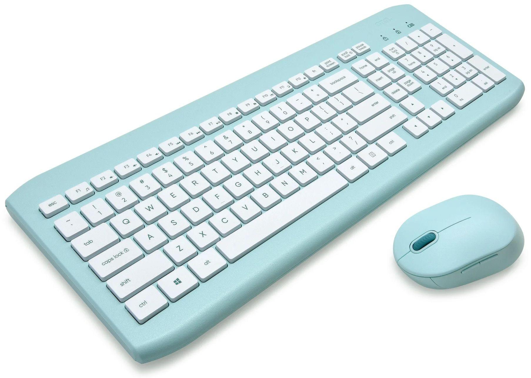onn. 104-Key Wireless Keyboard and Mouse with Dual-Connectivity USB Receiver - Blue - Excellent