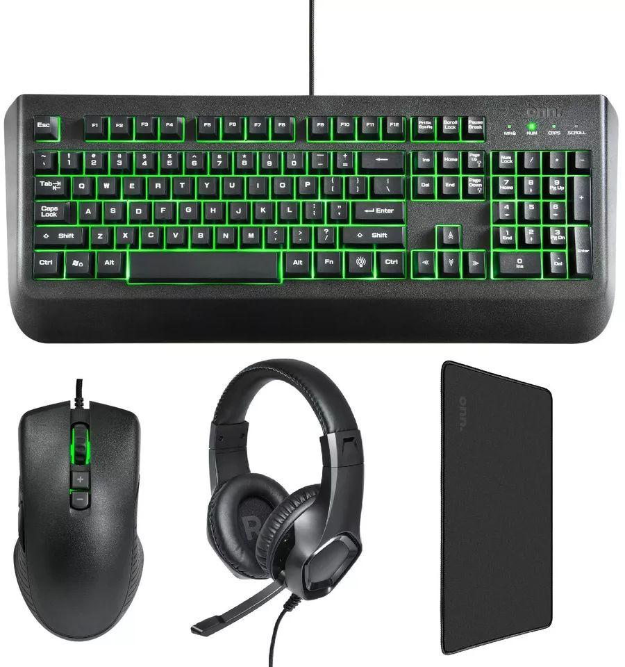 Onn 4-PC Gaming Starter Kit with LED Keyboard + Mouse + Headset + Mousepad (100009095) - Black - Excellent