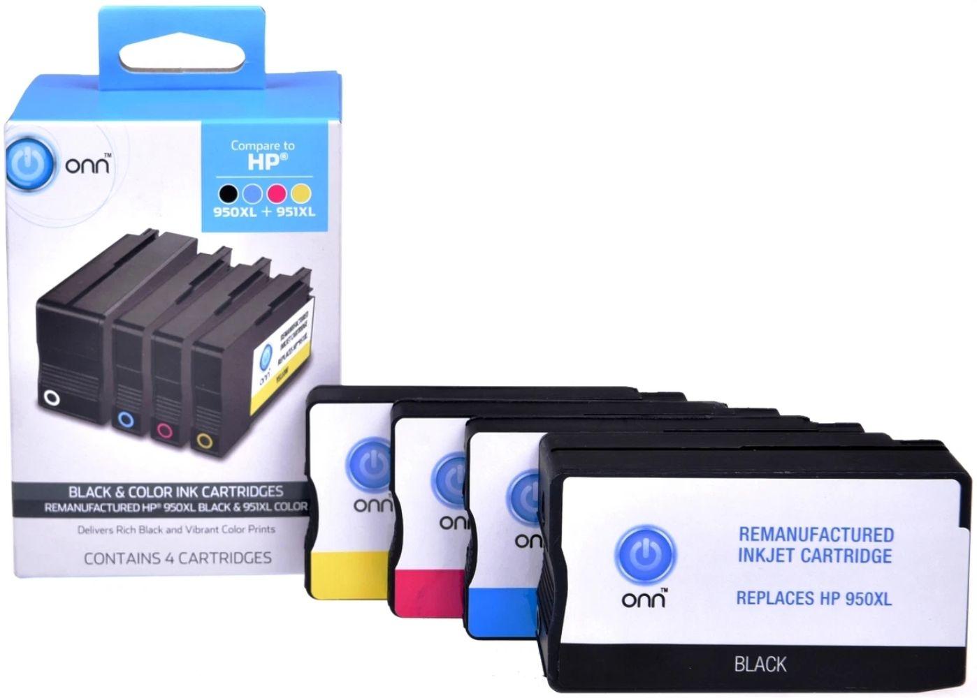 onn.  Remanufactured HP 950XL Black & 951XL Color Ink Cartridge 4-pack - Black/Tri-Color - Brand New