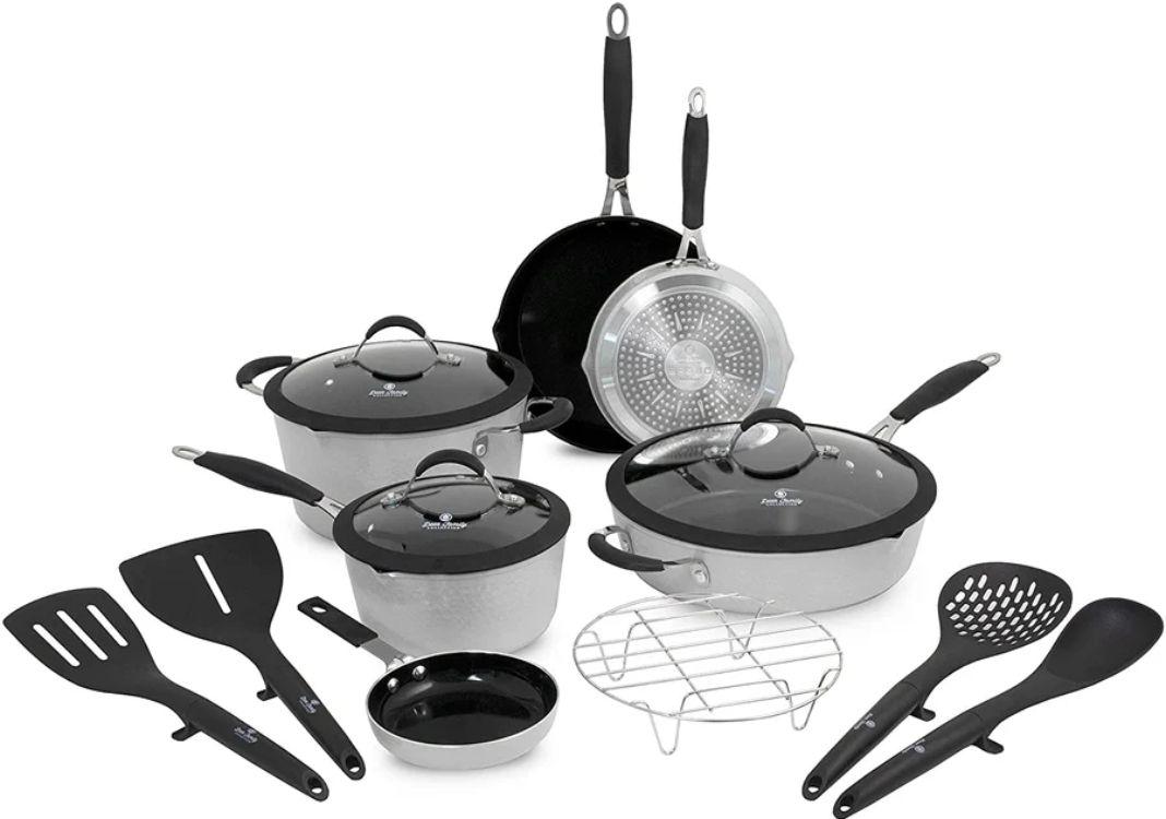 Paula Deen DCFW12SG Hammered Aluminum Forged Cookware Set 14-Piece