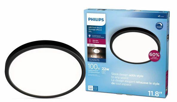 Philips LED 22W 3000K 11.8" Super Slim Ceiling Light - Black - Excellent