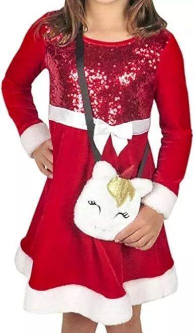 Pink & Violet Holiday Girl's Dress with Unicorn Purse 4T - Red - Brand New