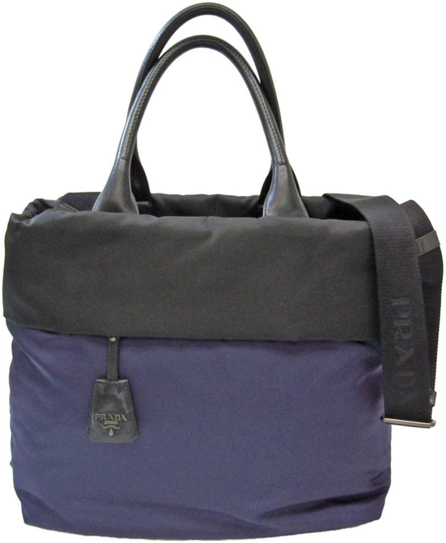 Prada Tessuto Double Leather Nylon Handbag Shoulder Bag - Black/Navy - Nylon - Excellent