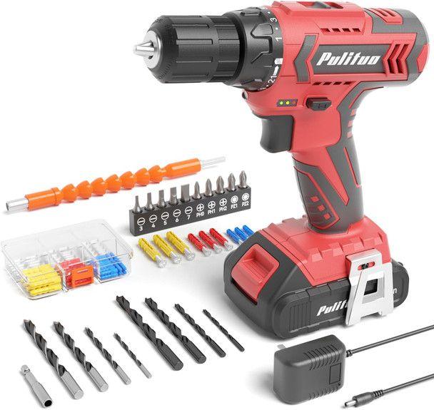 Pulituo  DC-7120S Cordless Drill Set 20V Electric Battery and Charger  - Red - Excellent