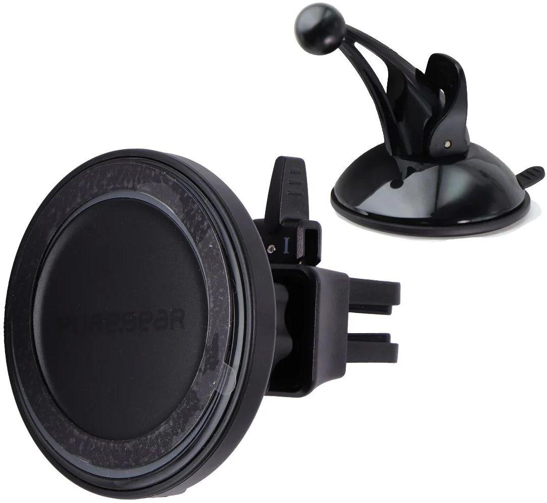 PureGear 15W Magnetic Car Mount Wireless Charger with Vent Clip + Suction Mount