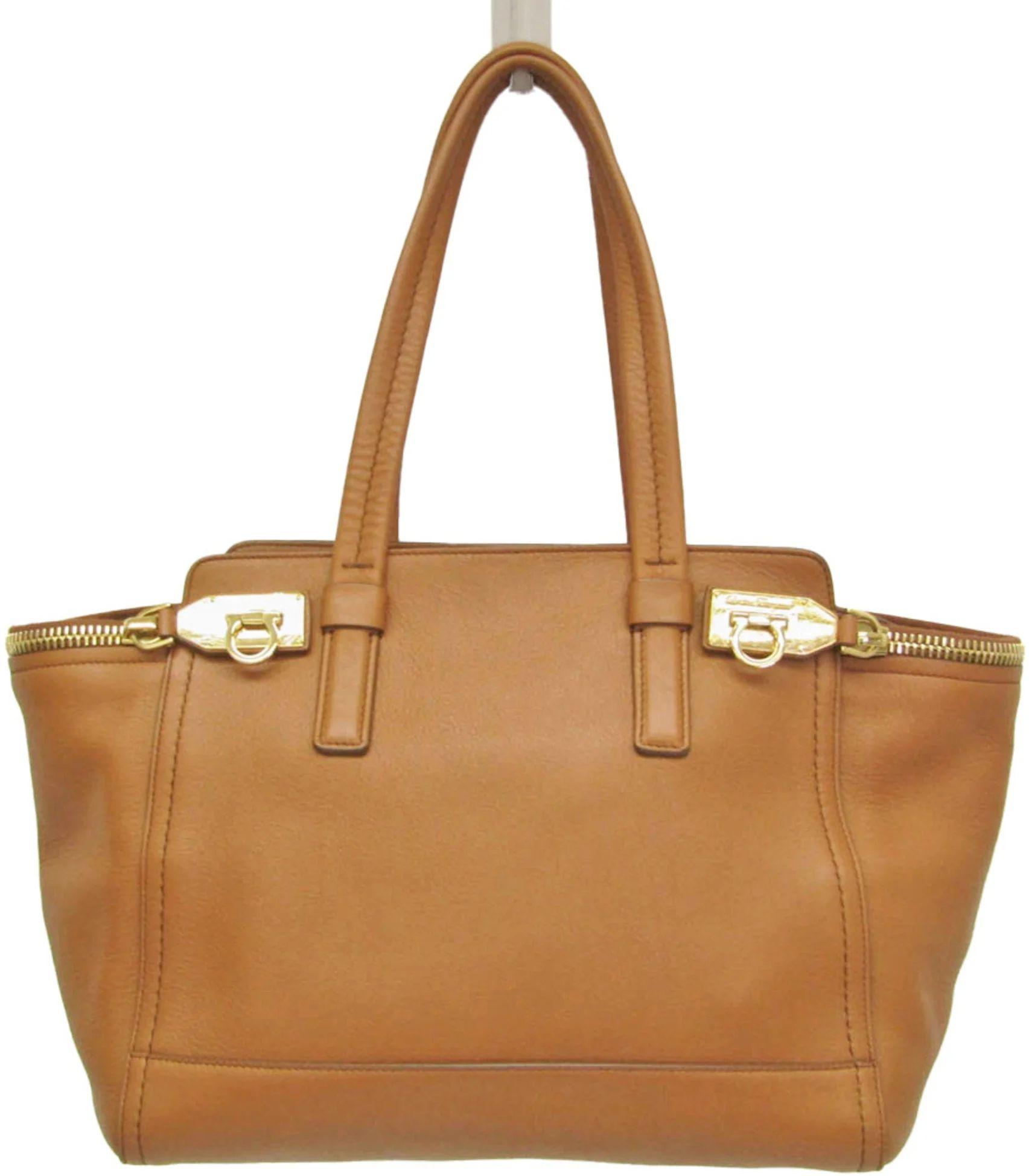 Salvatore Ferragamo Gancini Leather Tote Bag Handbag - Brown - Leather - Excellent