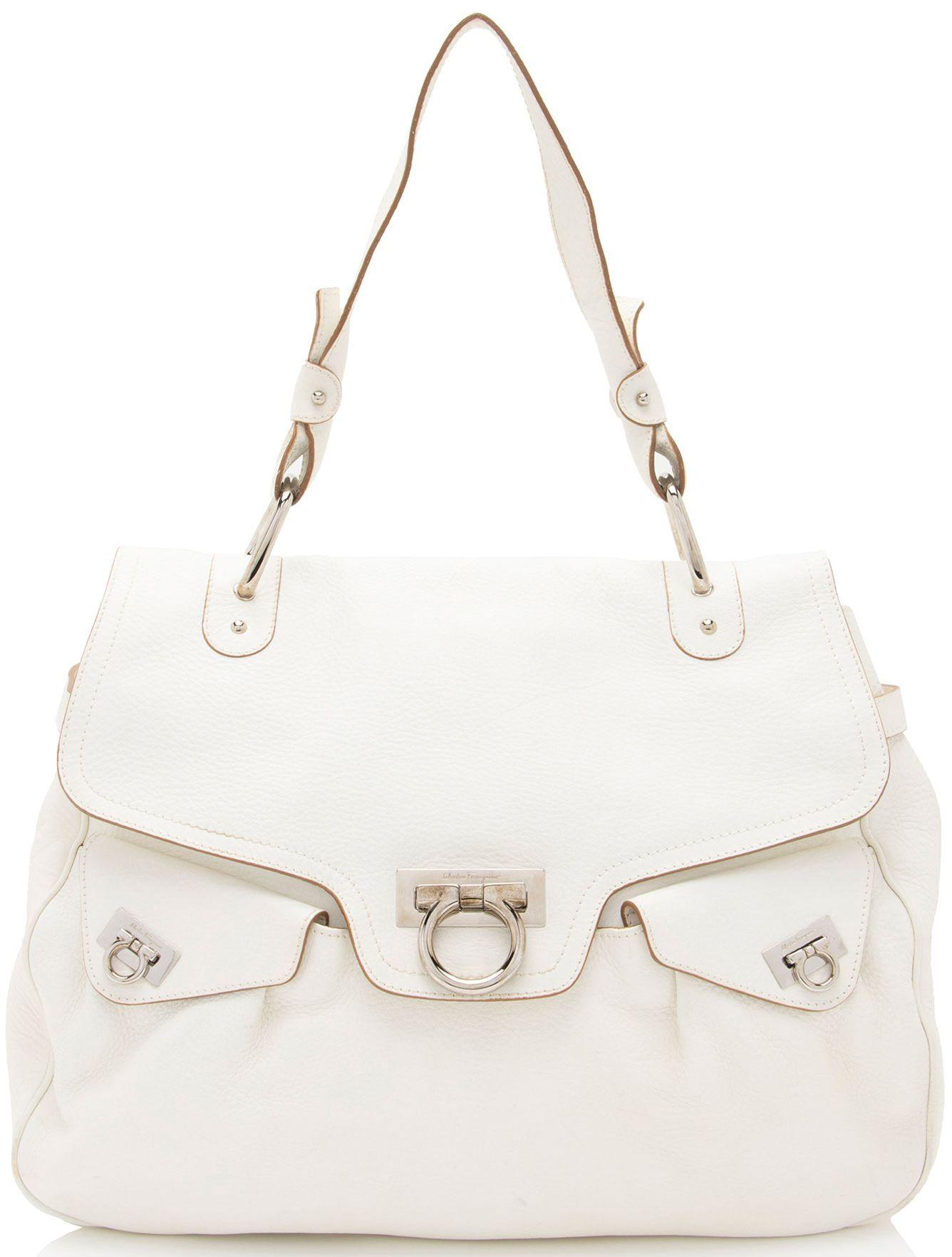 Salvatore Ferragamo Leather Gancini Double Pocket Shoulder Bag - White - Leather - Excellent