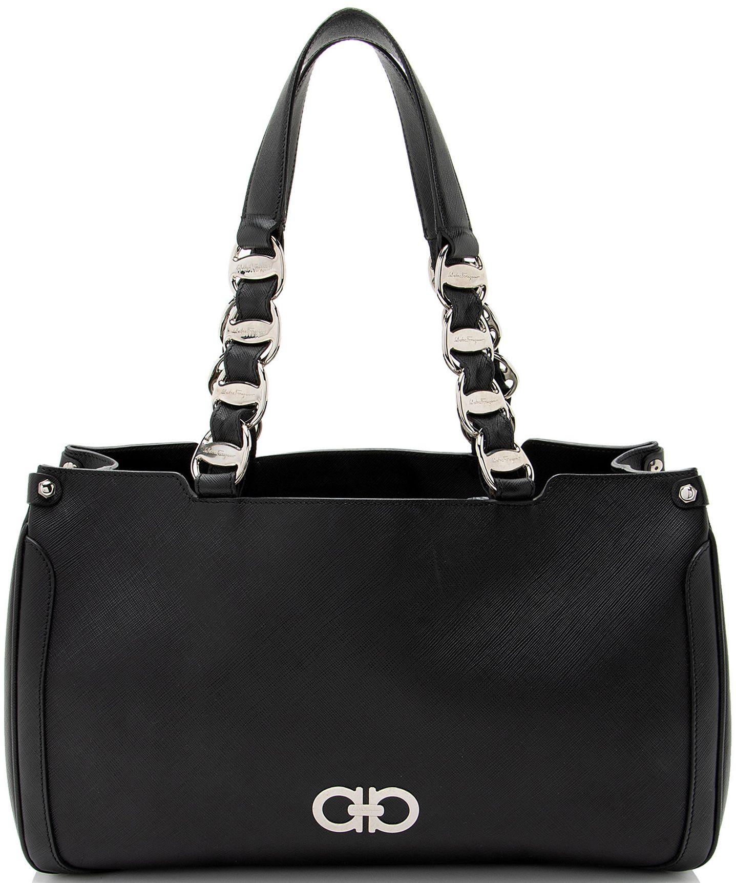 Salvatore Ferragamo Saffiano Leather Nicoletta Tote - Black - Leather - Excellent