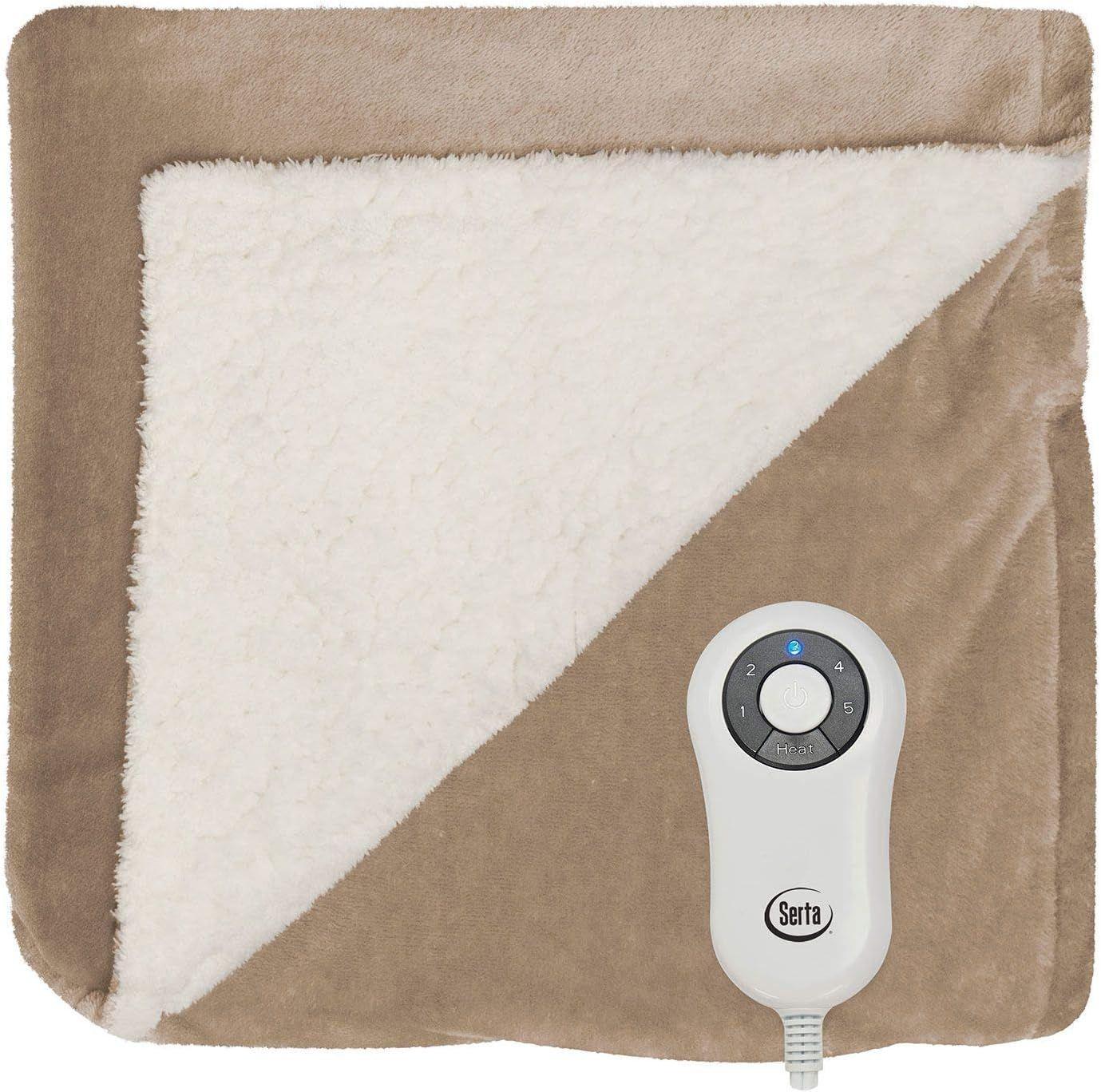 Serta Perfect Sleeper Reversible Heated Throw Luxurious Plush/Sherpa (60 in x 70 in) - Taupe - Brand New